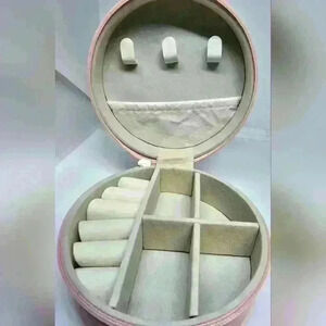 NWOT Pink Portable Round Jewelry Box